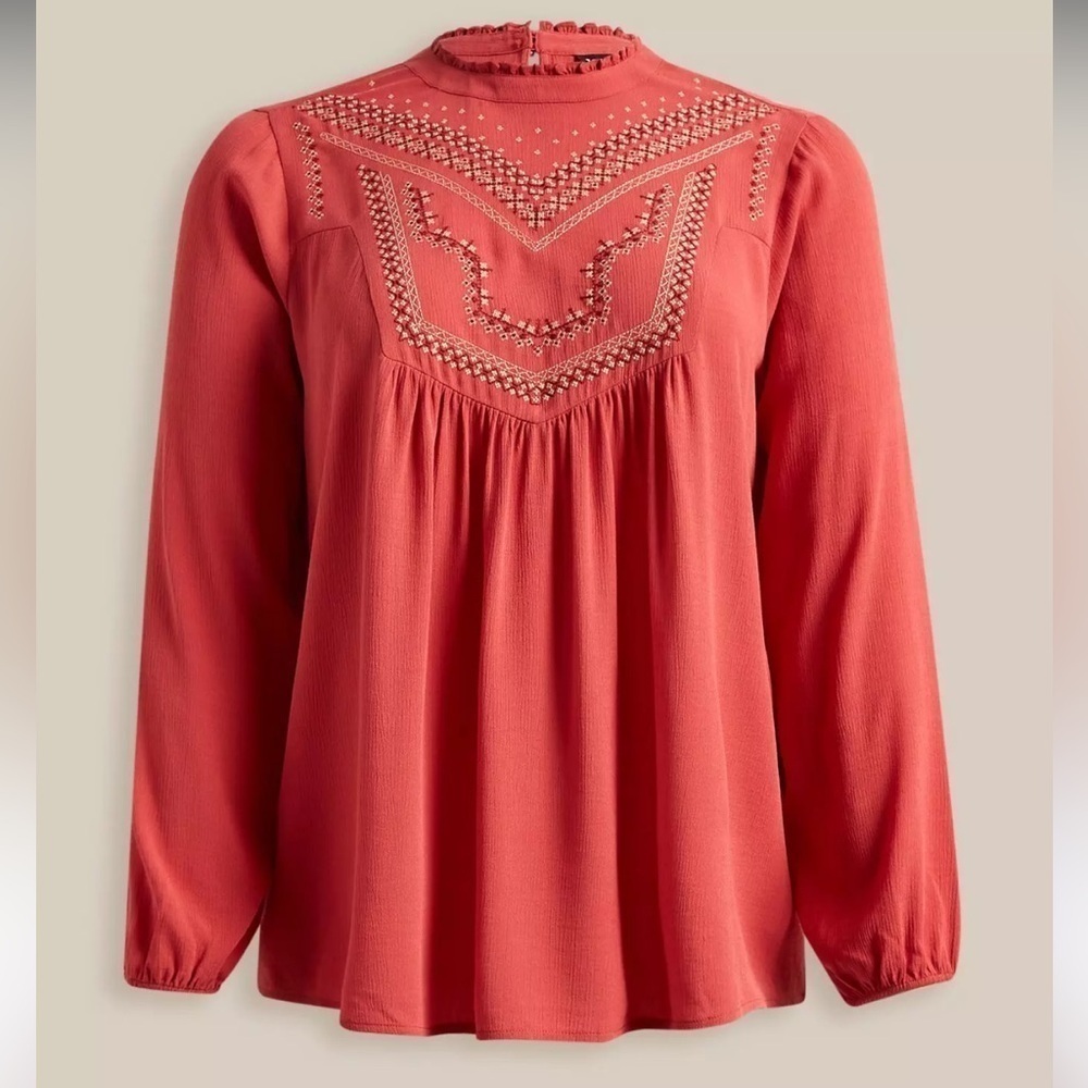 Torrid Washable Crinkle Gauze Relaxed Embroidered Blouse Top Sz 3X